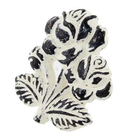 White Rose With Branch Distressed Iron Dresser Knob